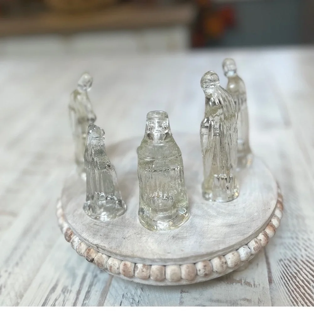 Clear‎ Glass Nativity Set 7 Piece Manger Scene Christmas Figurines